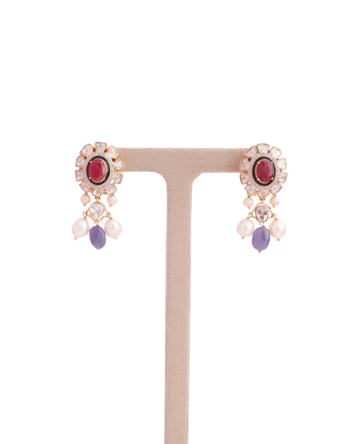 Thea Polki And Diamond Long Earrings