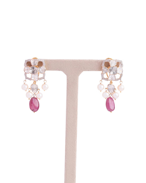 Preeti Polki And Diamond Long Earrings