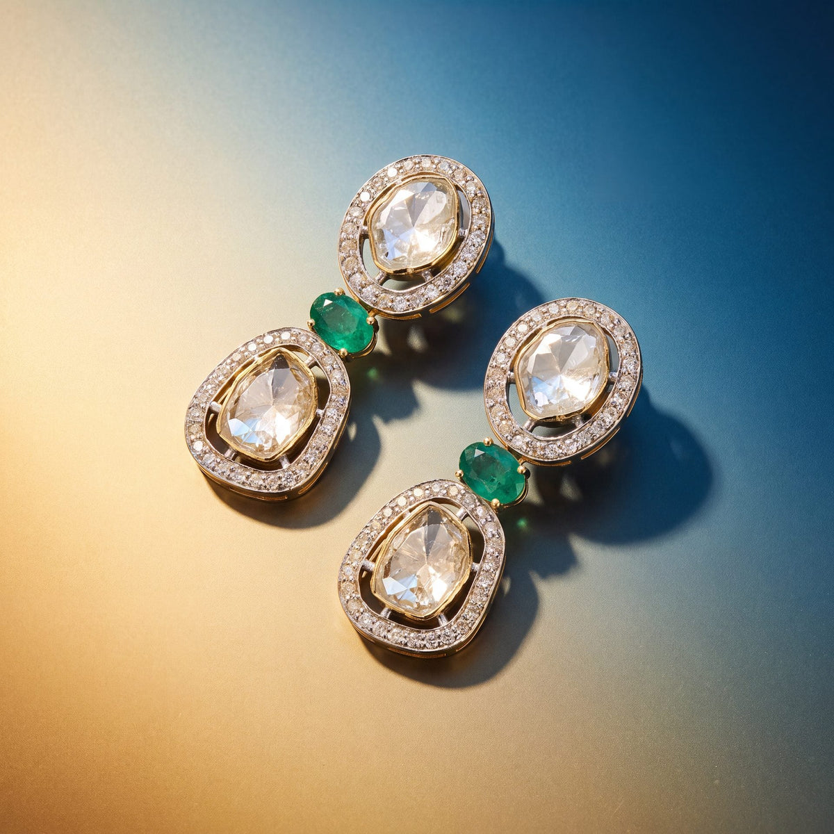 Rakhi Polki And Diamond Long Earrings