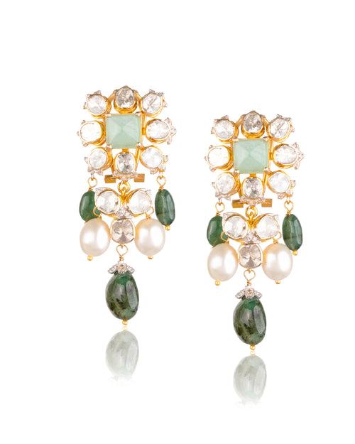 Anshi Polki And Diamond Long Earrings