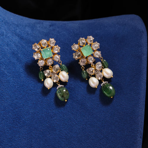 Anshi Polki And Diamond Long Earrings
