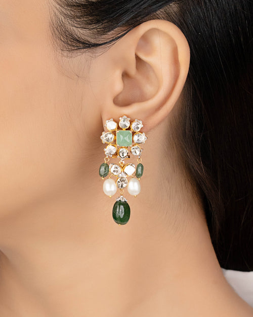 Anshi Polki And Diamond Long Earrings