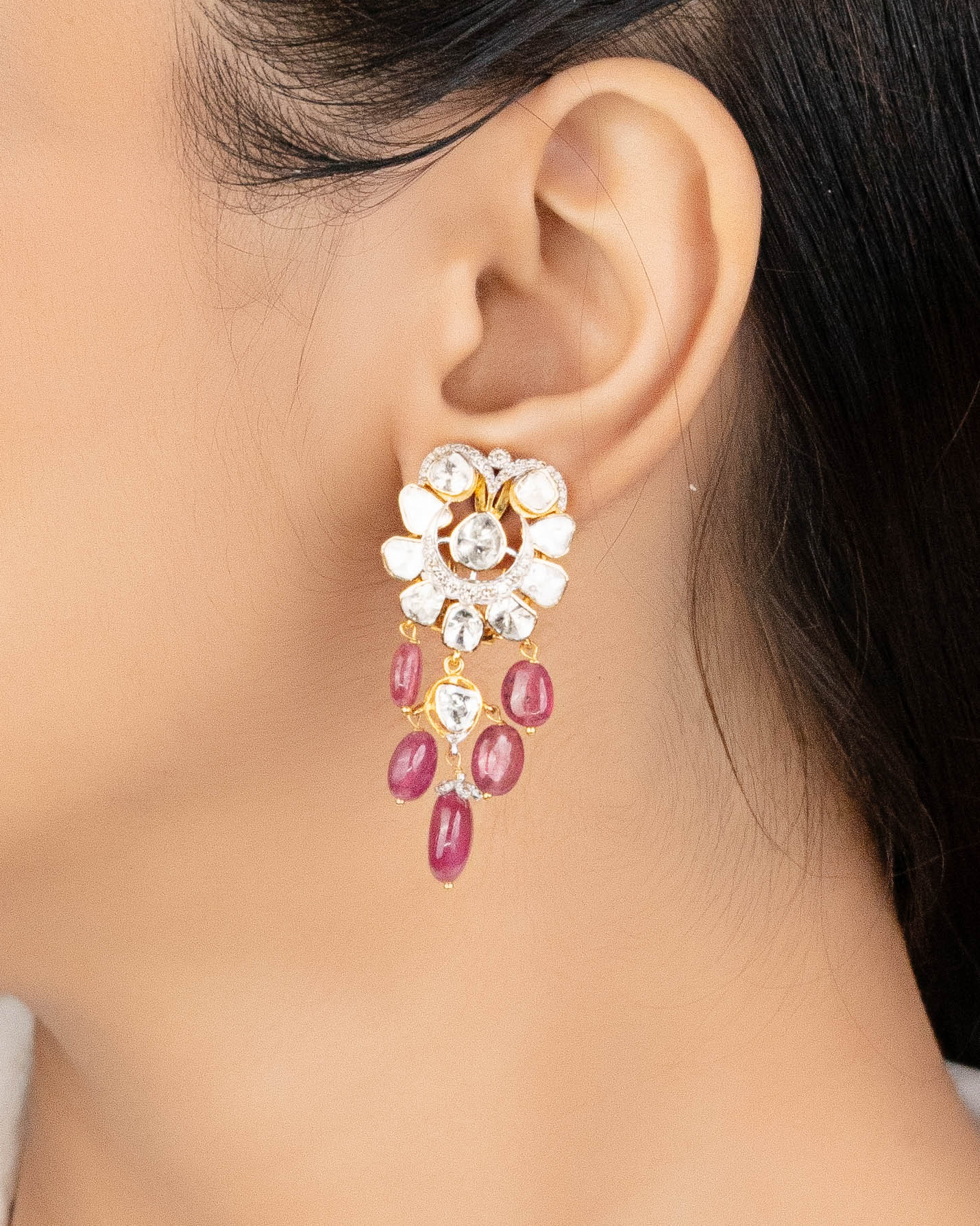 Mokshita Polki And Diamond Long Earrings