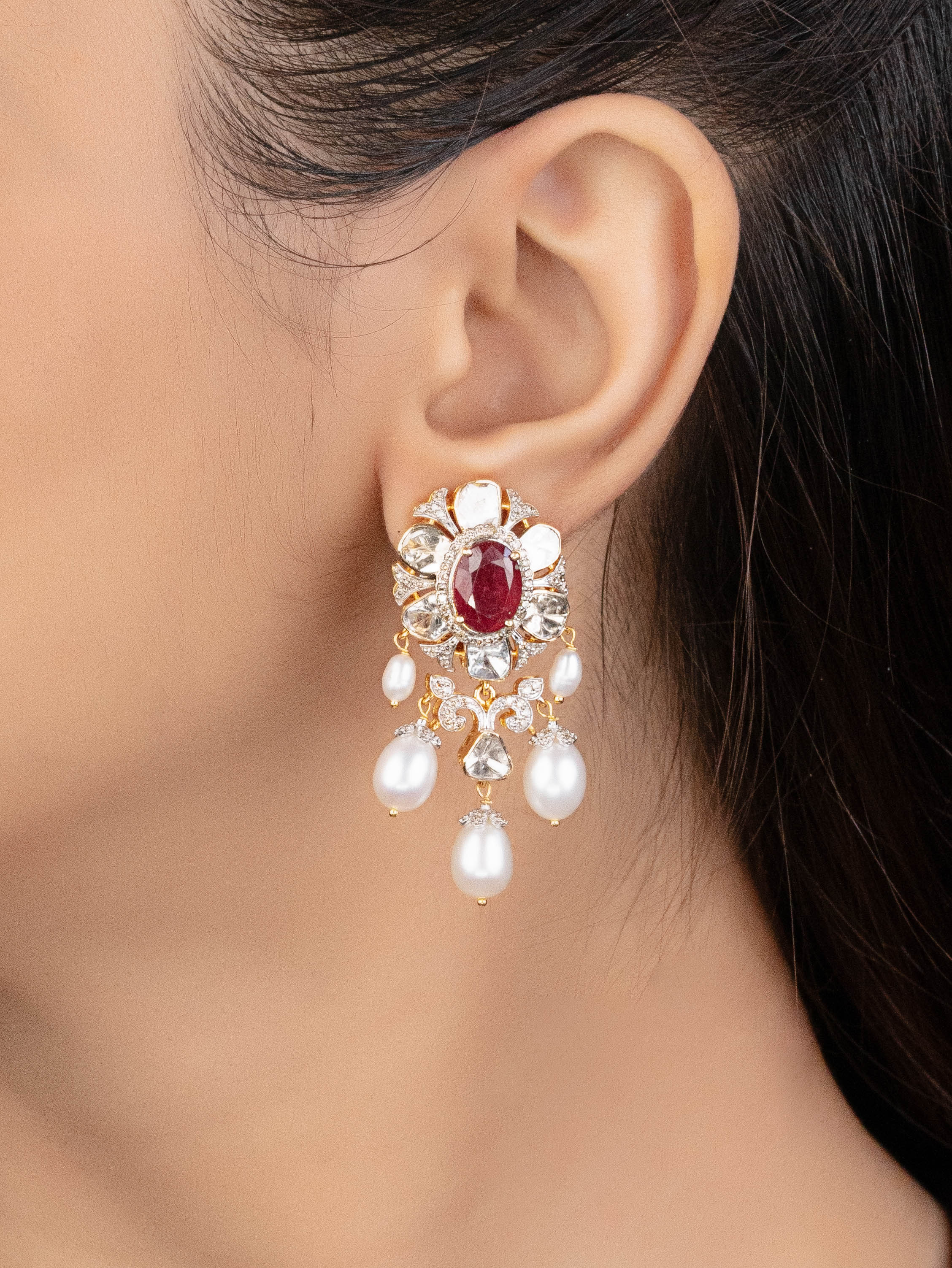 Charita Polki And Diamond Long Earrings