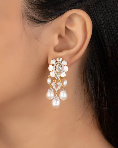 Zeenat Polki And Diamond Long Earrings