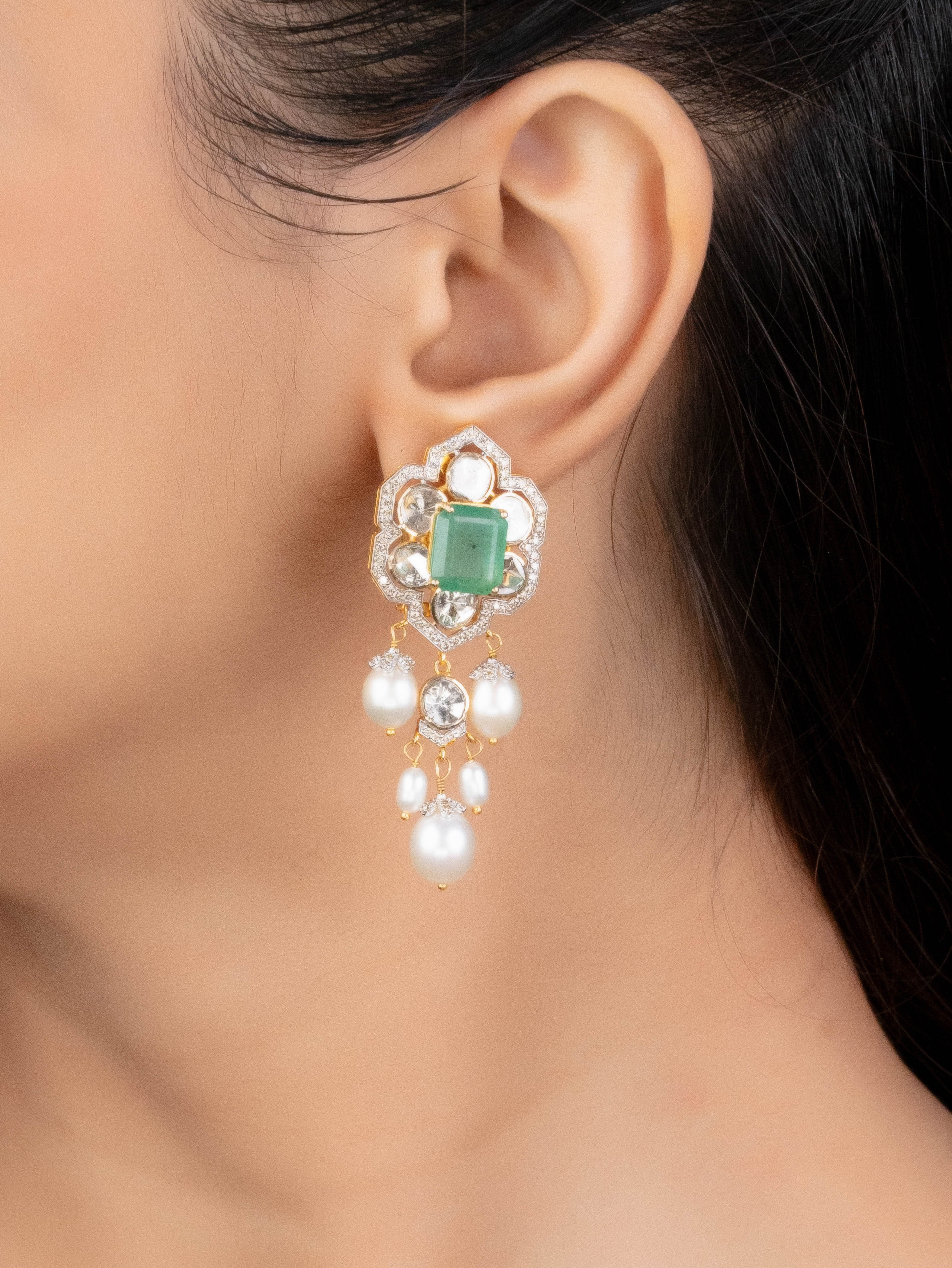 Shika Polki And Diamond Long Earrings