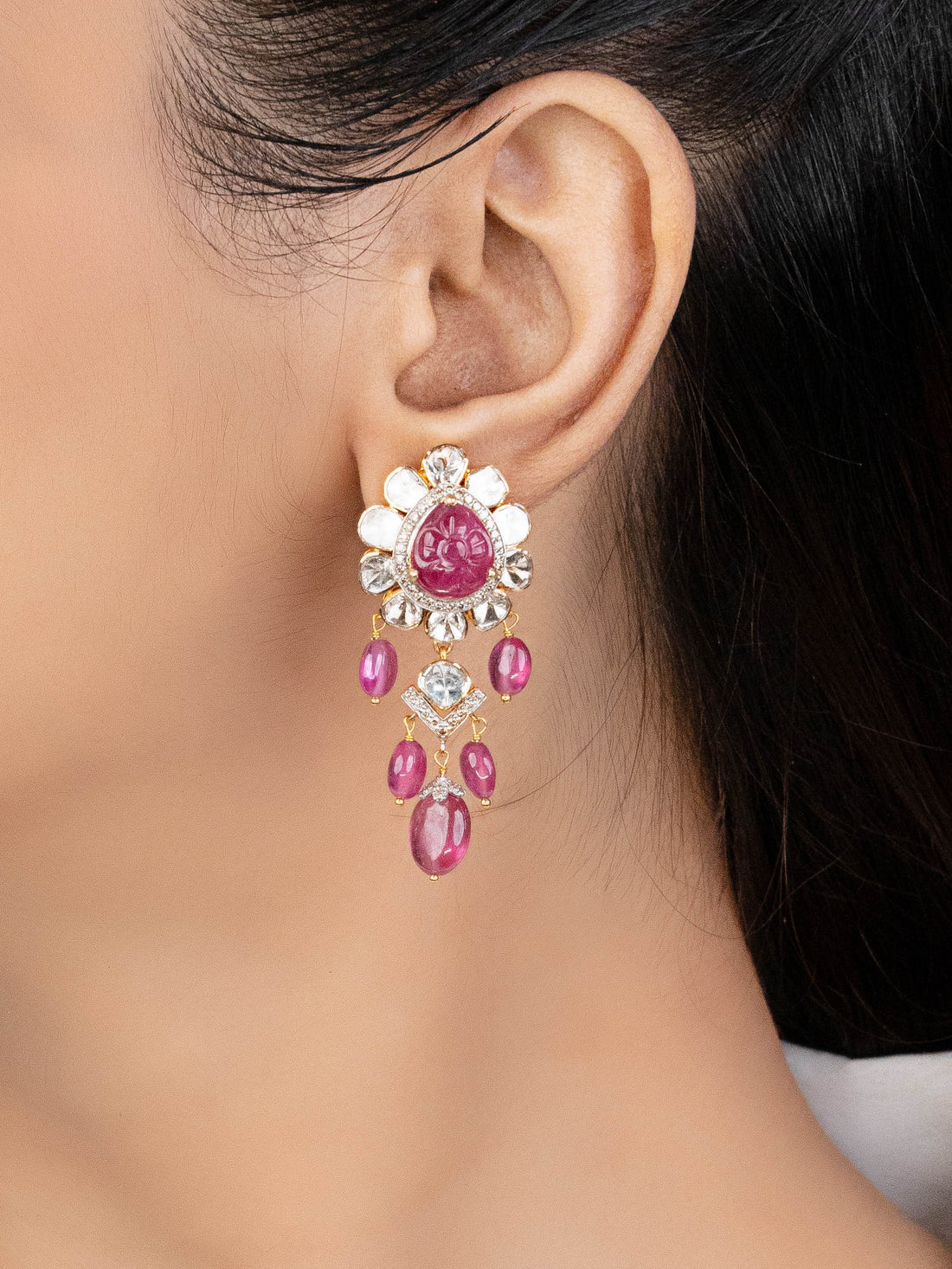 Pranjal Polki And Diamond Long Earrings