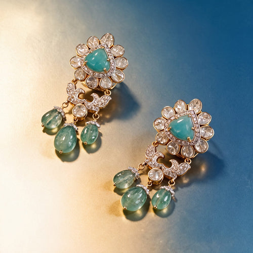 Mishika Polki And Diamond Long Earrings