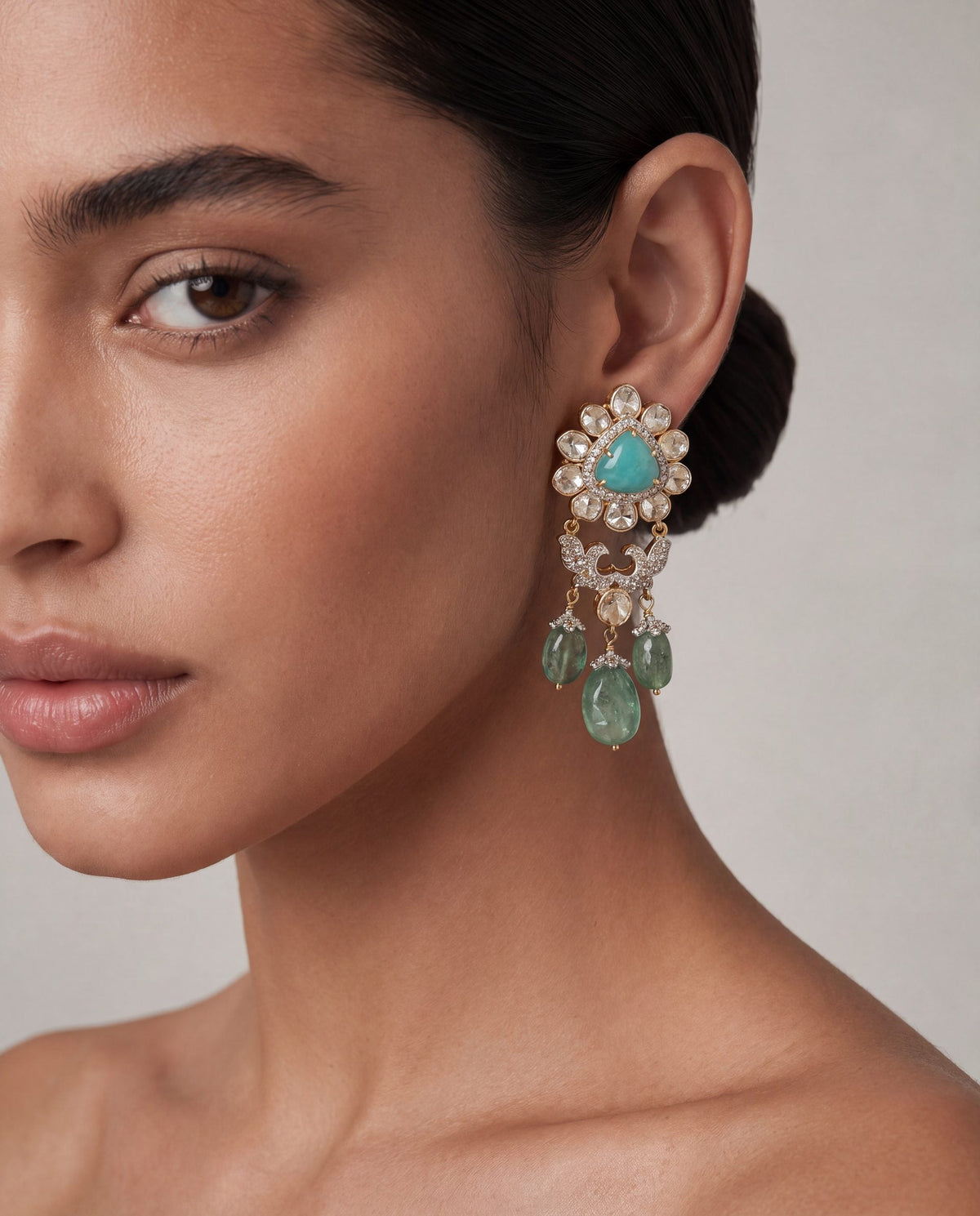 Mishika Polki And Diamond Long Earrings