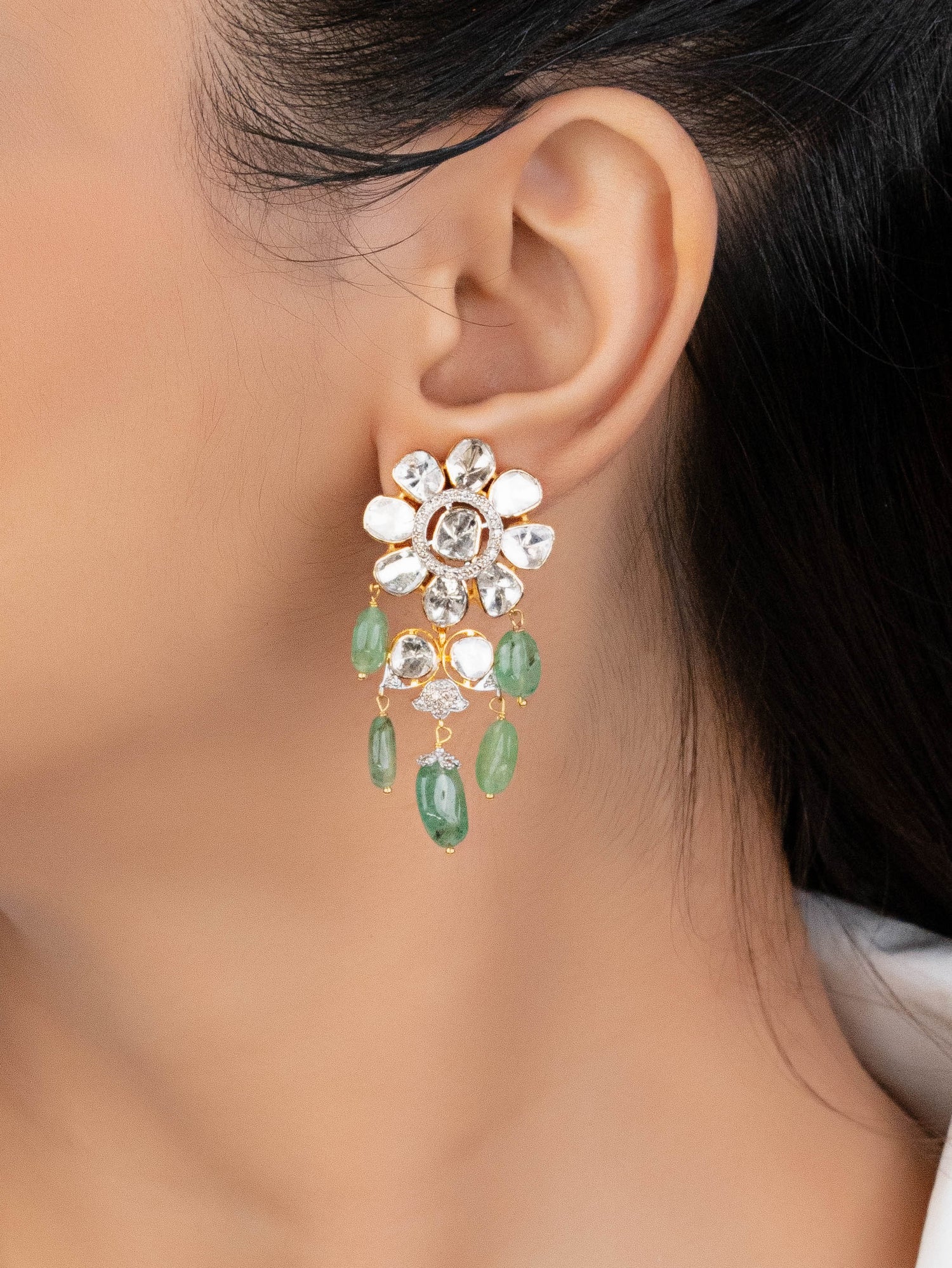 Prachi Polki And Diamond Long Earrings