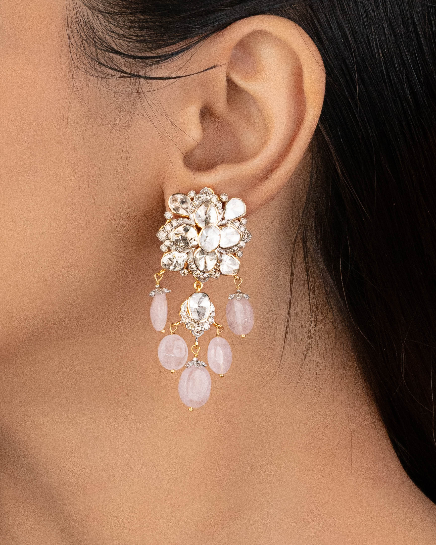 Jiyanshi Polki And Diamond Long Earrings