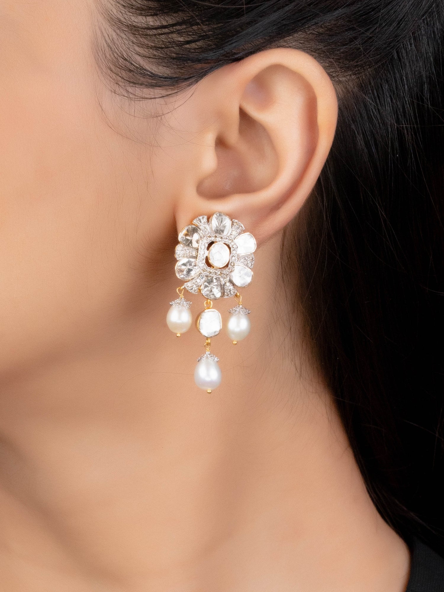 Meera Polki And Diamond Long Earrings