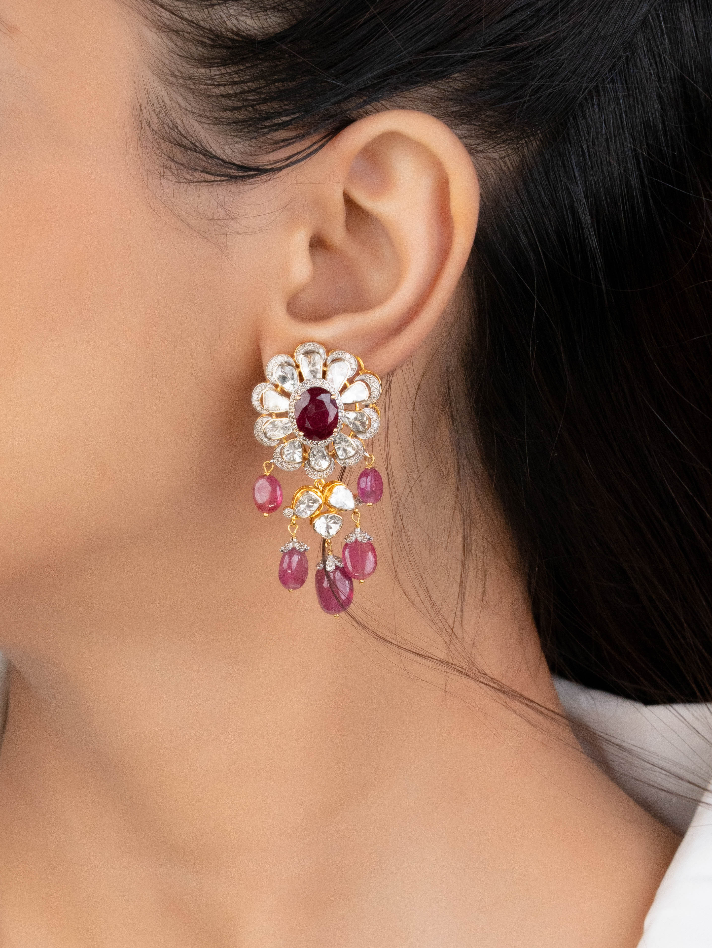 Mitali Polki And Diamond Long Earrings