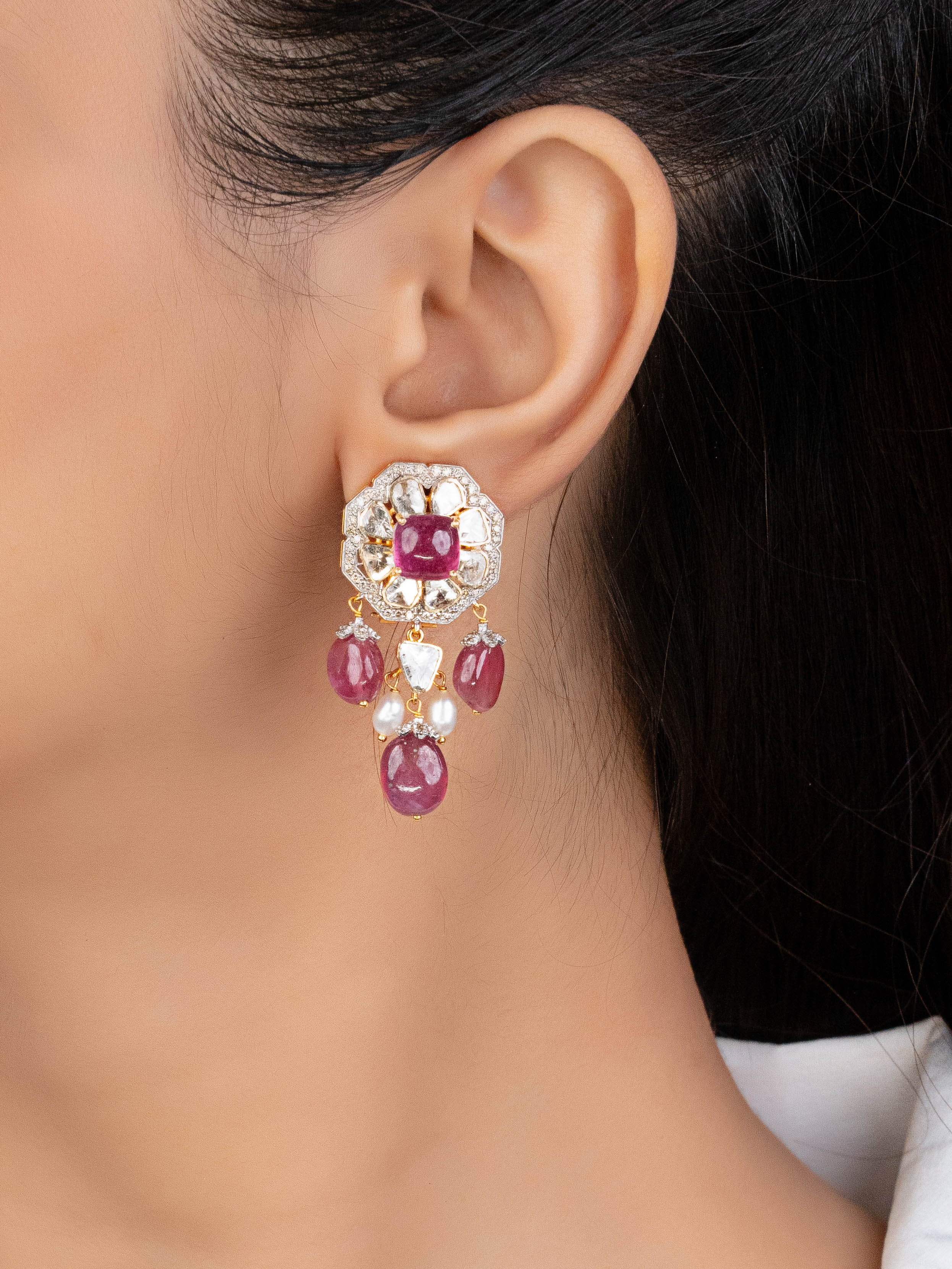 Salem Polki And Diamond Long Earrings