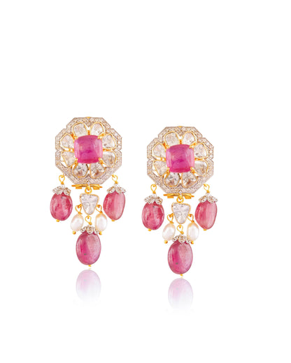 Lashika Polki And Diamond Long Earrings