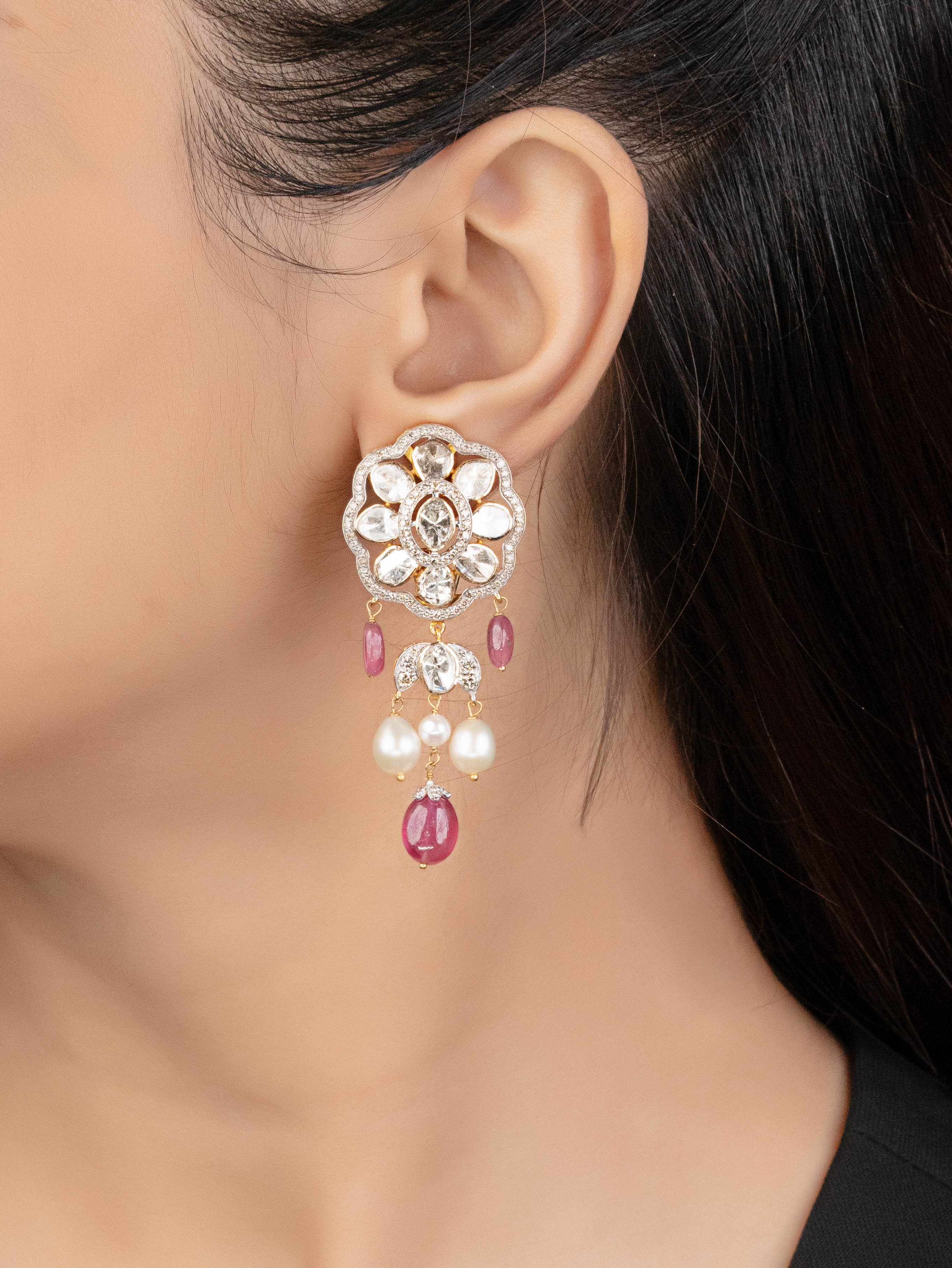 Praveen Polki And Diamond Long Earrings