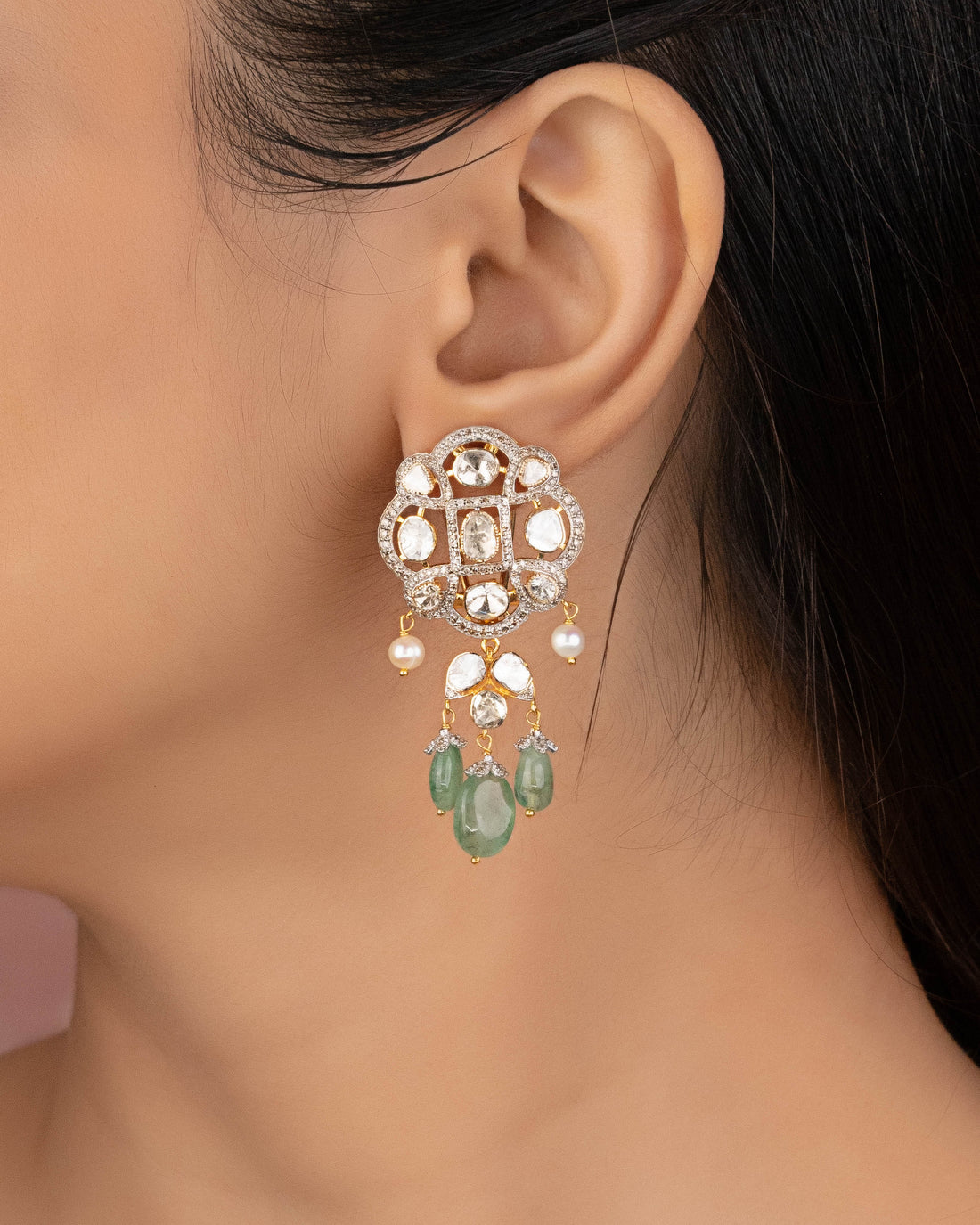 Aaira Polki And Diamond Long Earrings