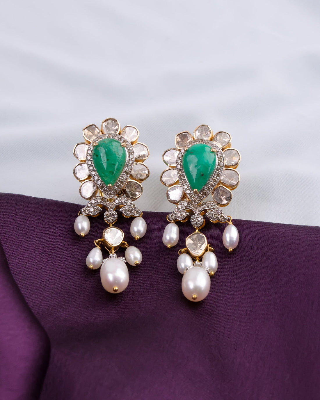 Aparna Necklace And Mishti Long Earrings Polki And Diamond Set
