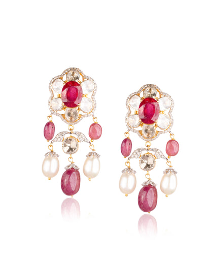 Nita Polki And Diamond Long Earrings