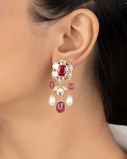 Nita Polki And Diamond Long Earrings