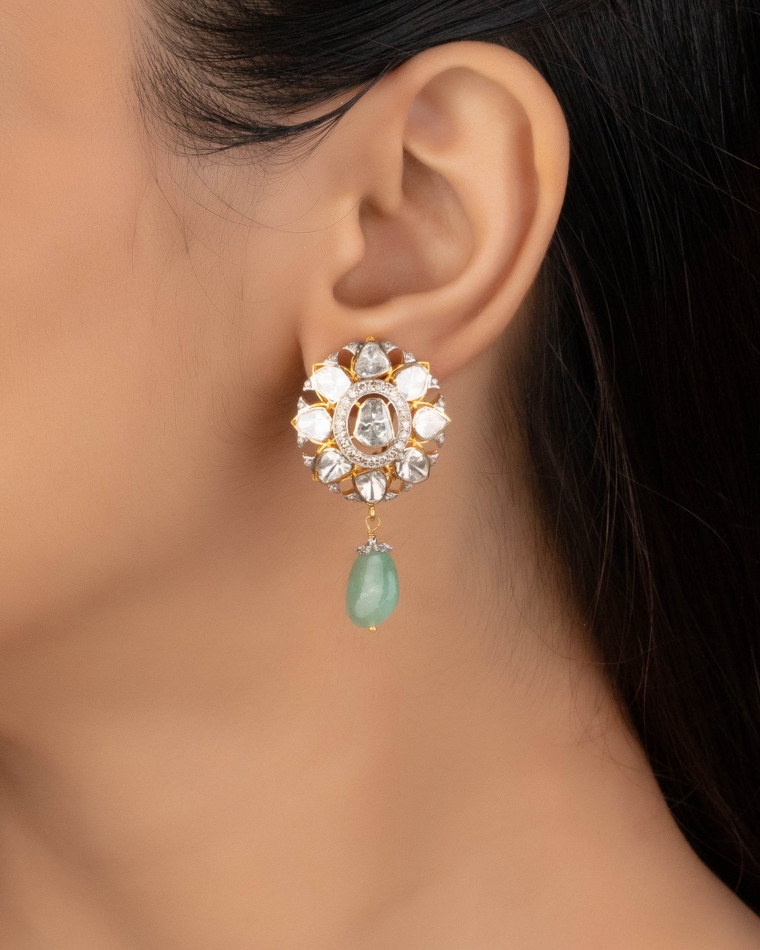 Leena Polki And Diamond Long Earrings