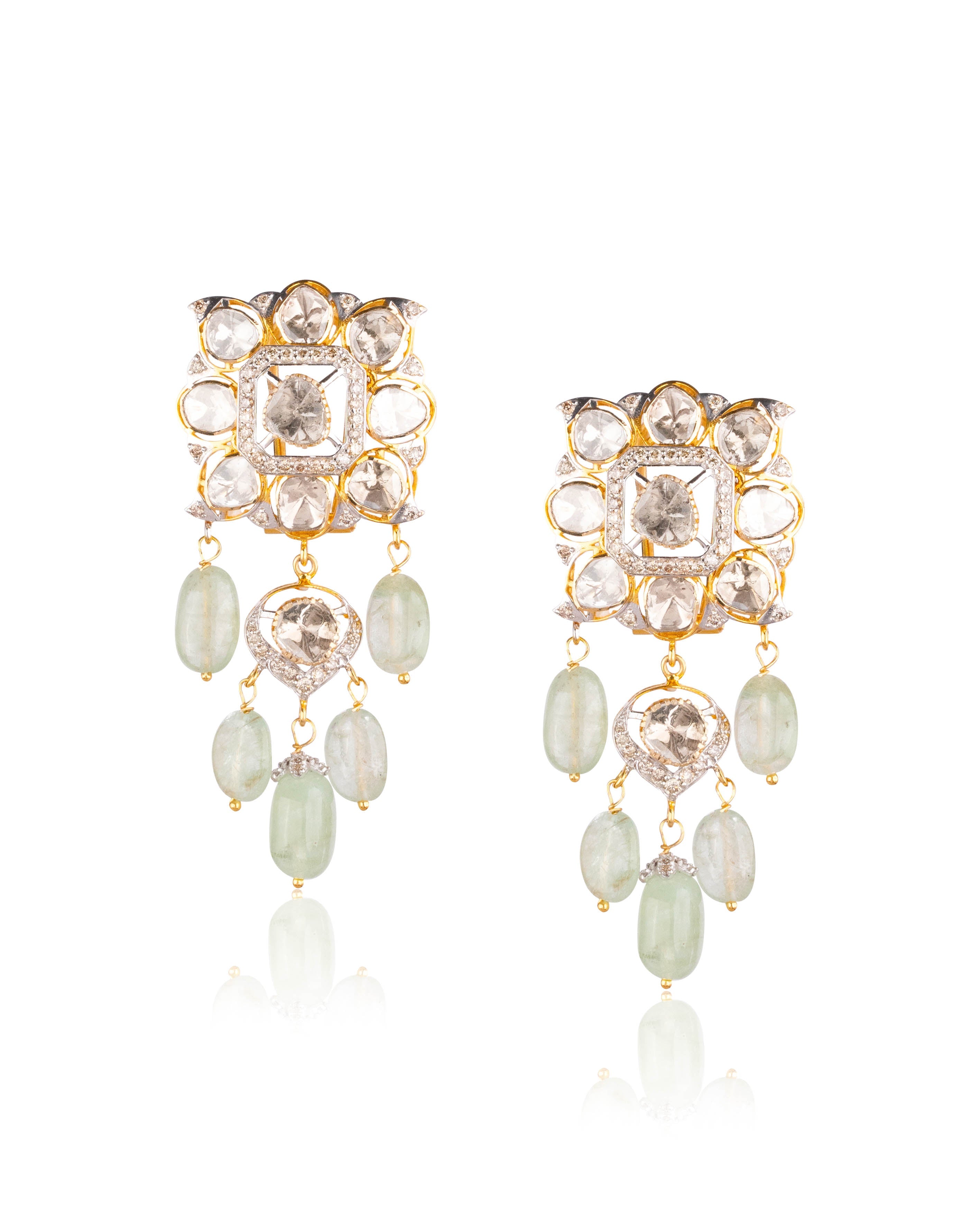 Ishanvi Polki And Diamond Long Earrings