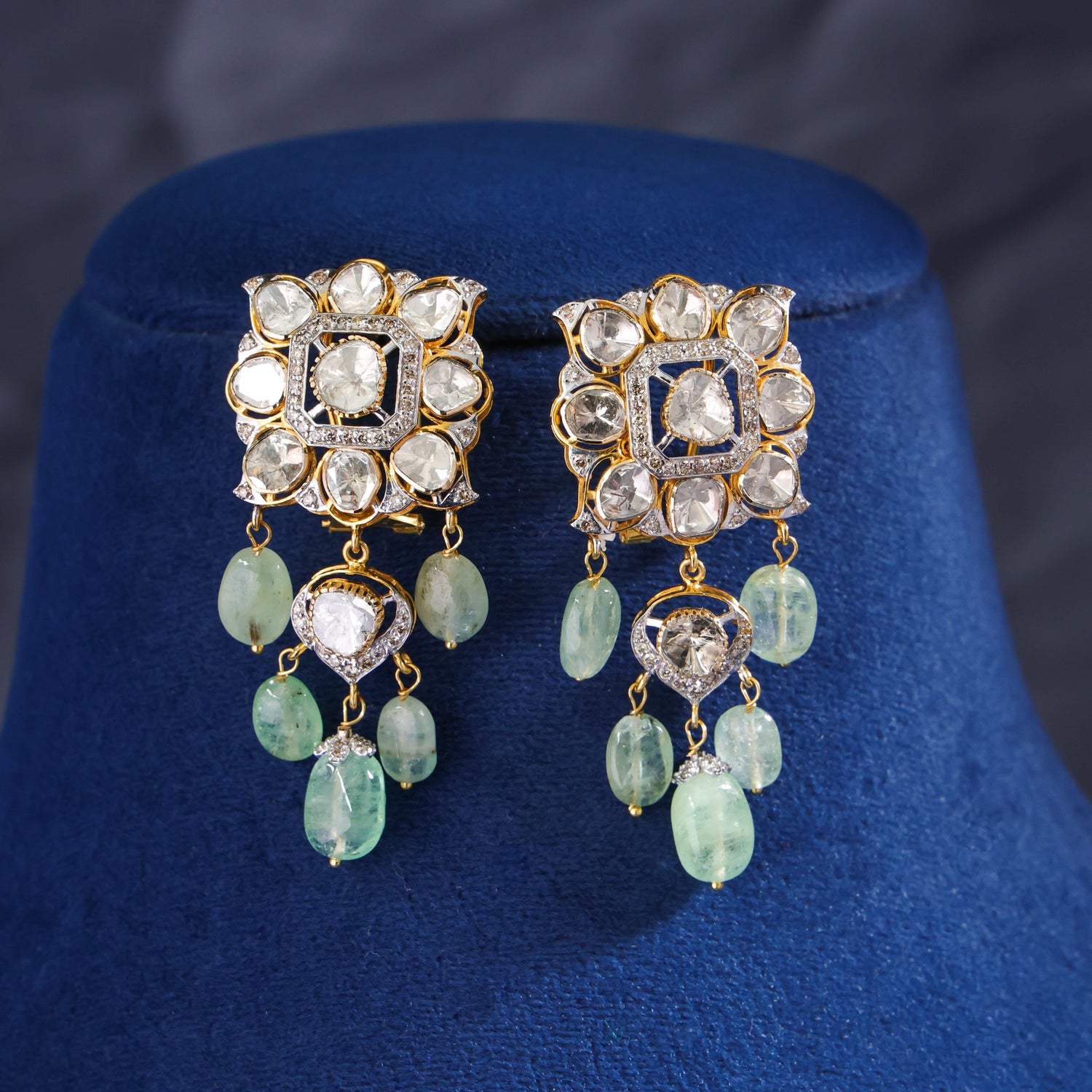 Ishanvi Polki And Diamond Long Earrings