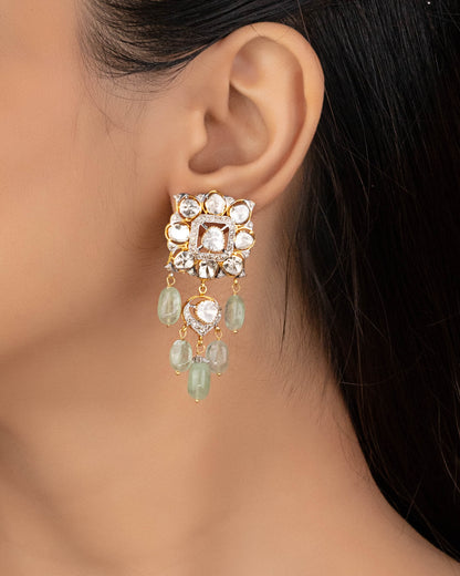 Ishanvi Polki And Diamond Long Earrings