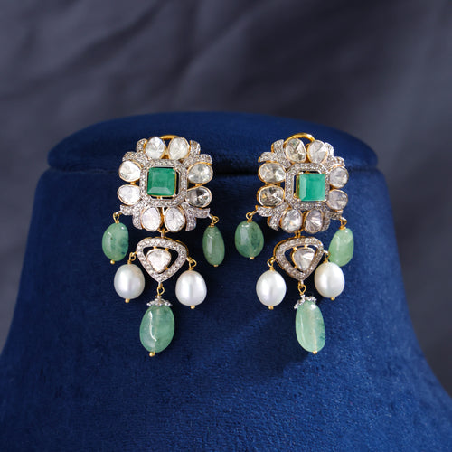 Limsha Polki And Diamond Long Earrings