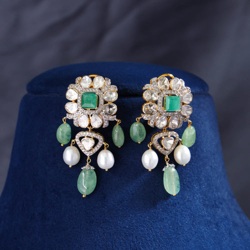 Limsha Polki And Diamond Long Earrings