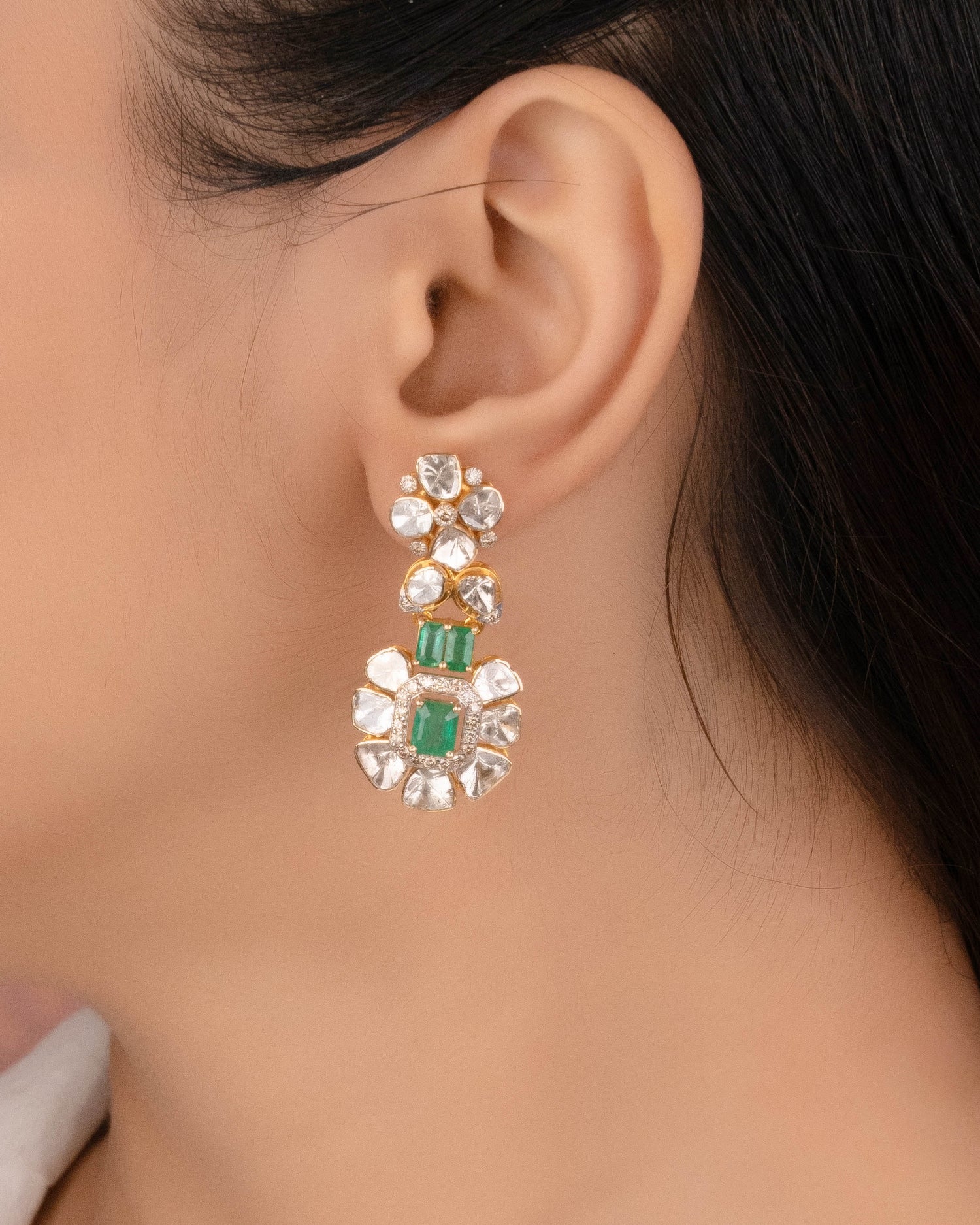 Saima Polki And Diamond Long Earrings