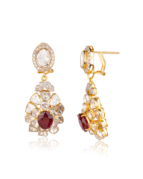 Divyanshi Polki And Diamond Long Earrings