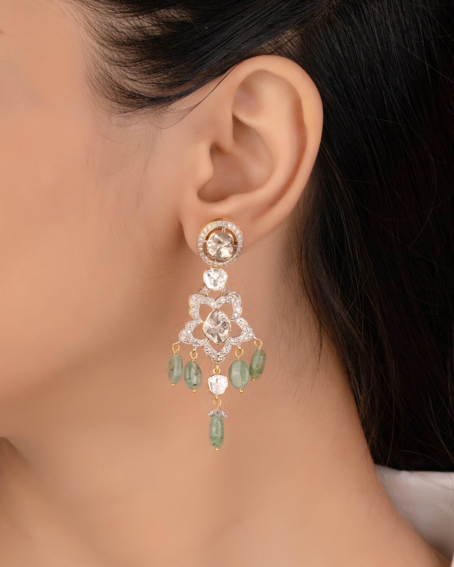 Sonali Necklace And Aashi Long Earrings Polki And Diamond Set