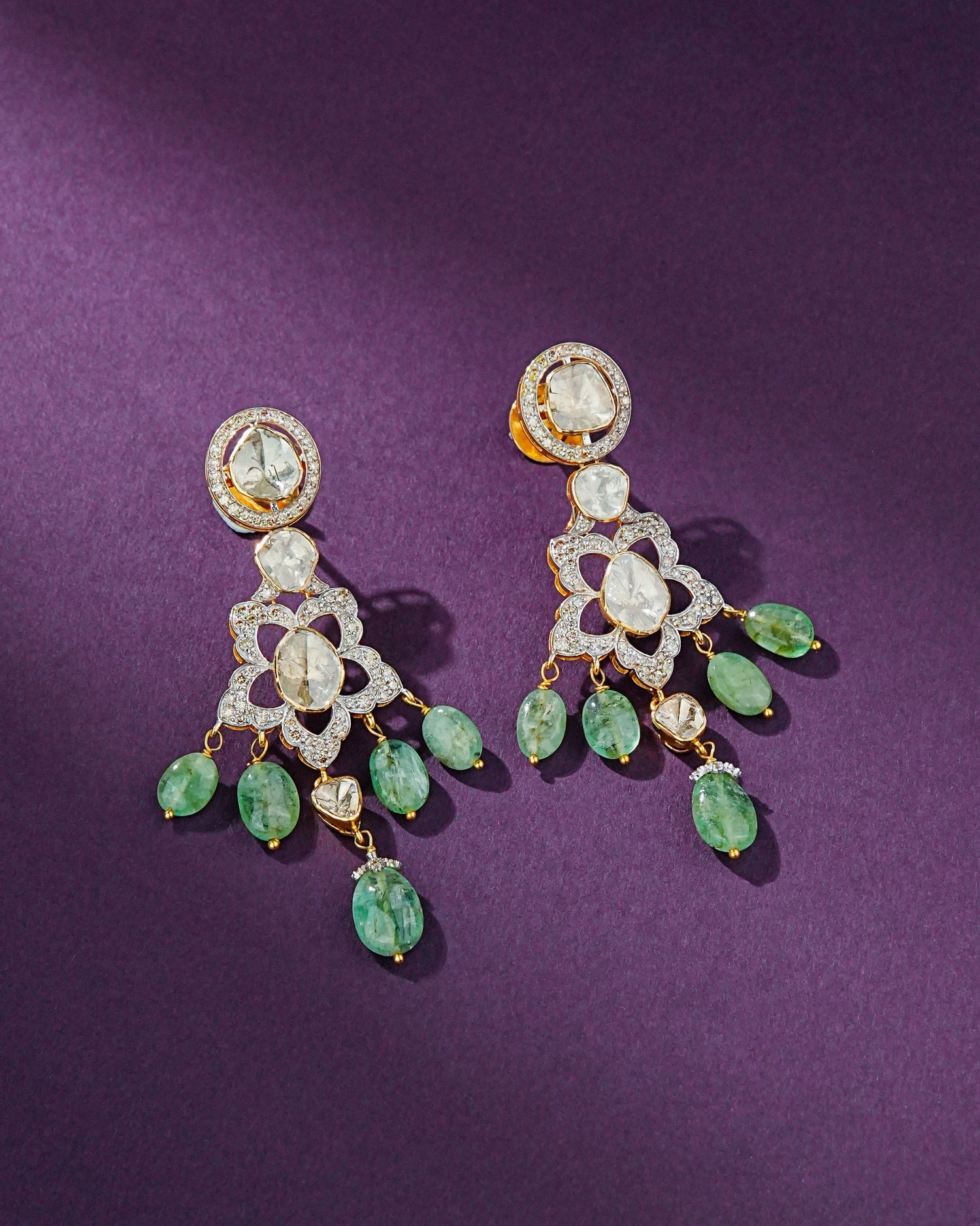 Clea Polki And Diamond Long Earrings