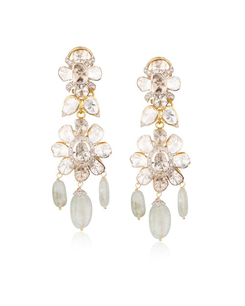 Zeena Polki And Diamond Long Earrings