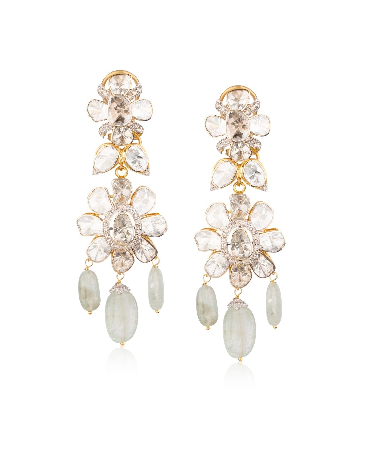 Zeena Polki And Diamond Long Earrings