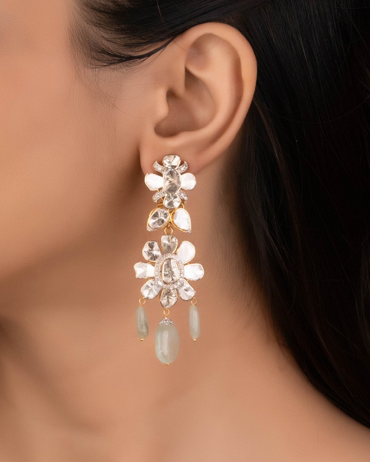 Zeena Polki And Diamond Long Earrings