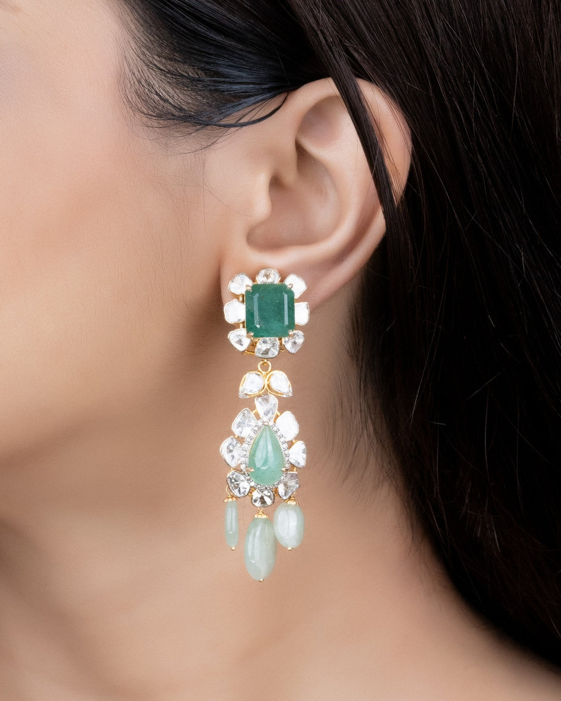 Alina Polki And Diamond Long Earrings