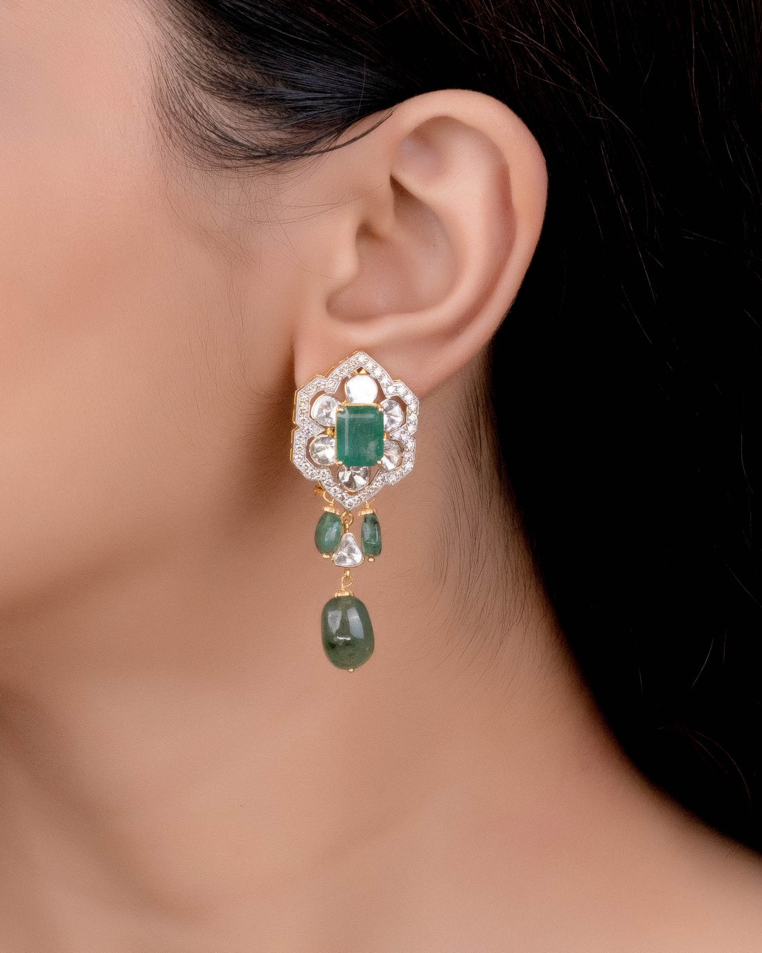 Sara Polki And Diamond Long Earrings