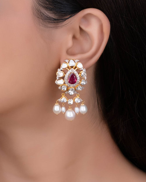 Harshita Polki And Diamond Long Earrings