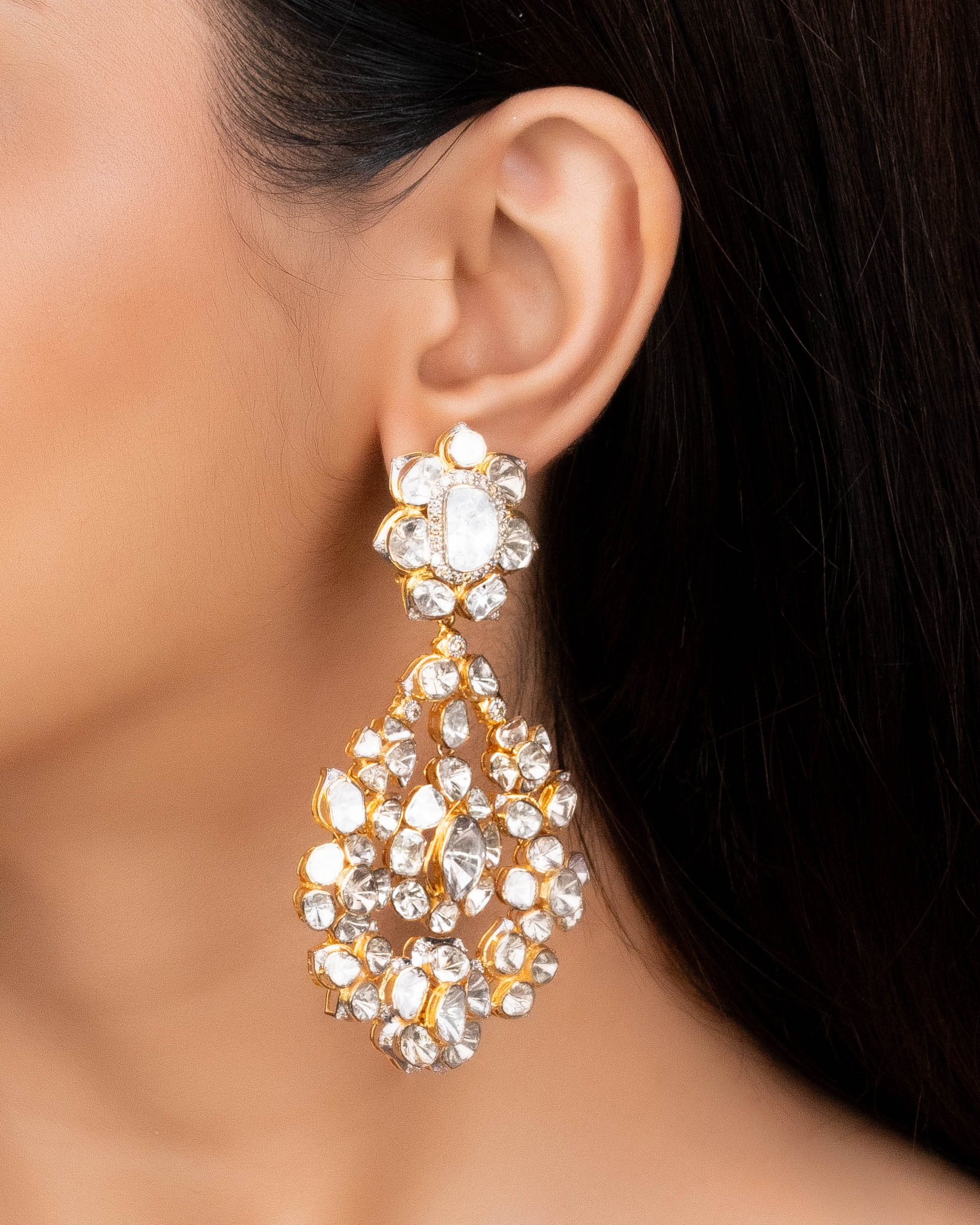 Edika Polki And Diamond Long Earrings