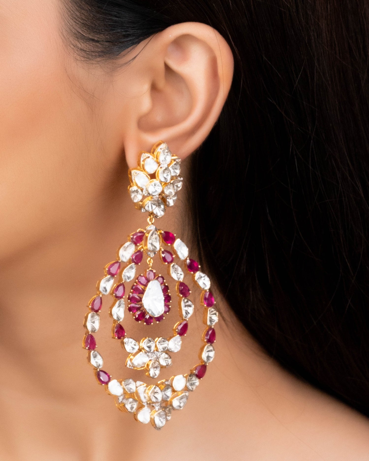 Shruti Polki And Diamond Long Earrings