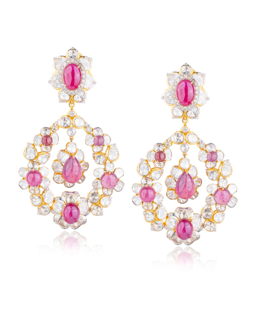 Hamshina Polki And Diamond Long Earrings