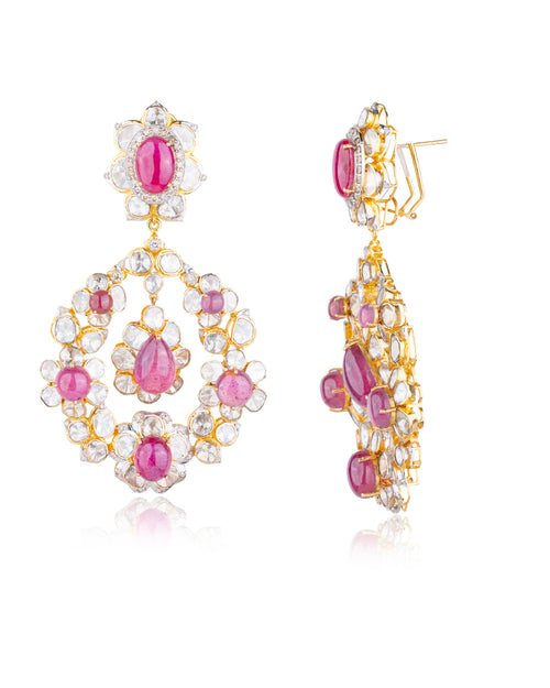 Hamshina Polki And Diamond Long Earrings