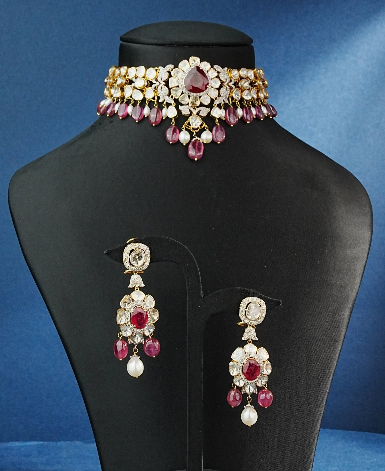 Rekha Choker And Alivia Long Earrings Polki Set