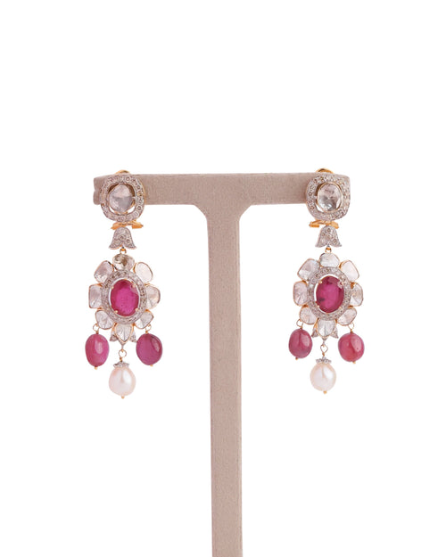 Grima Polki And Diamond Long Earrings