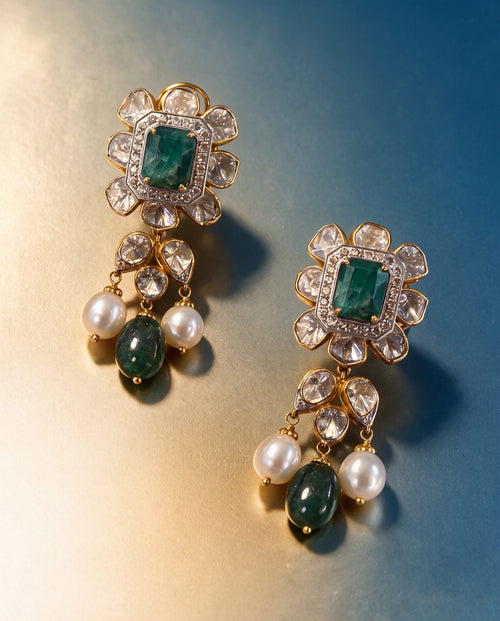 Cassia Polki And Diamond Long Earrings