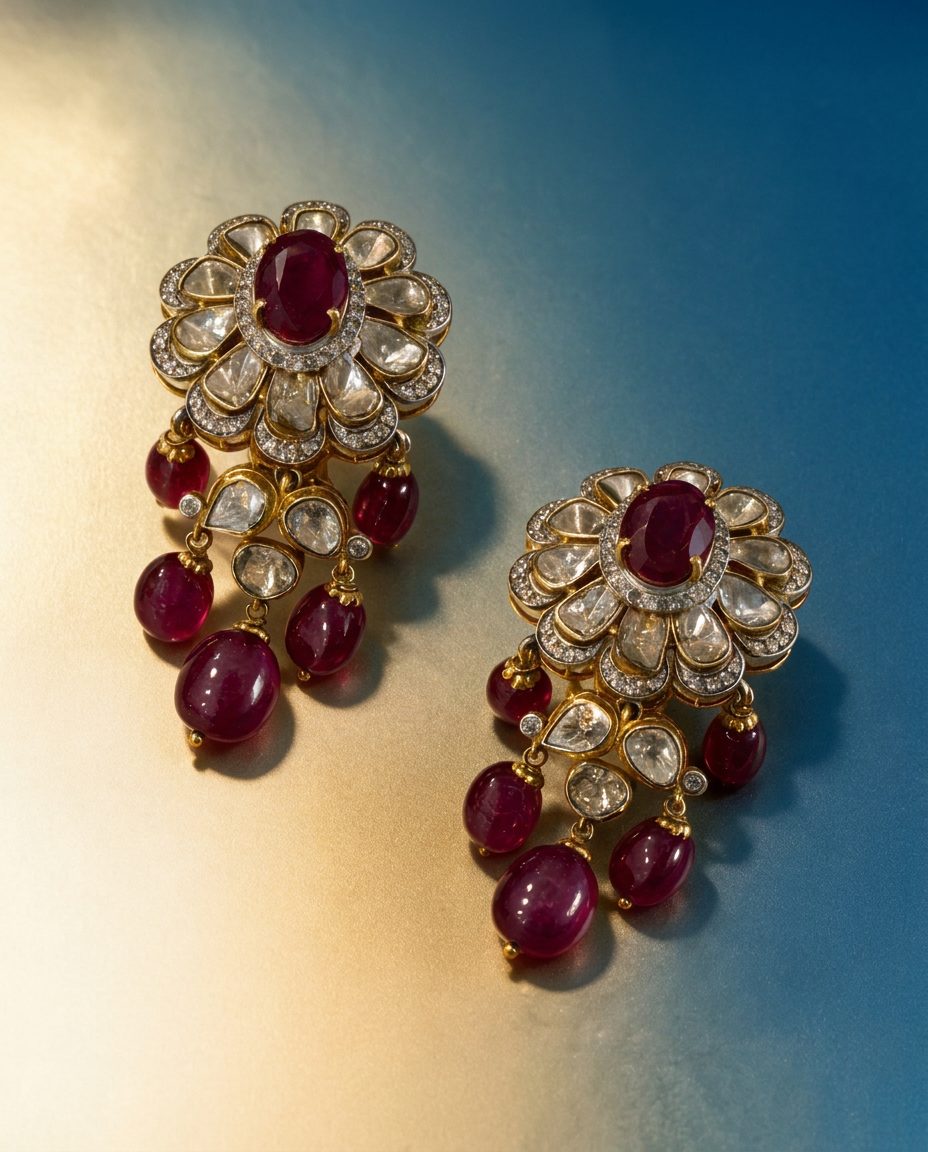 Shalaka Polki And Diamond Long Earrings