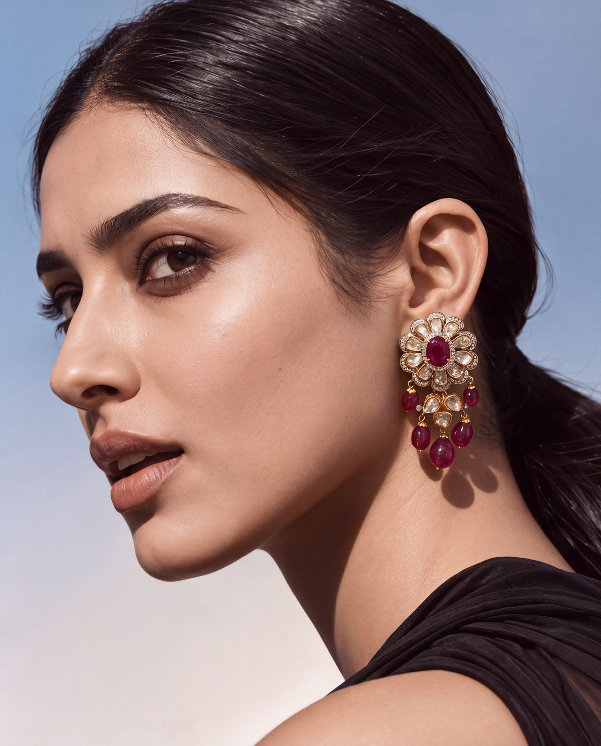Shalaka Polki And Diamond Long Earrings