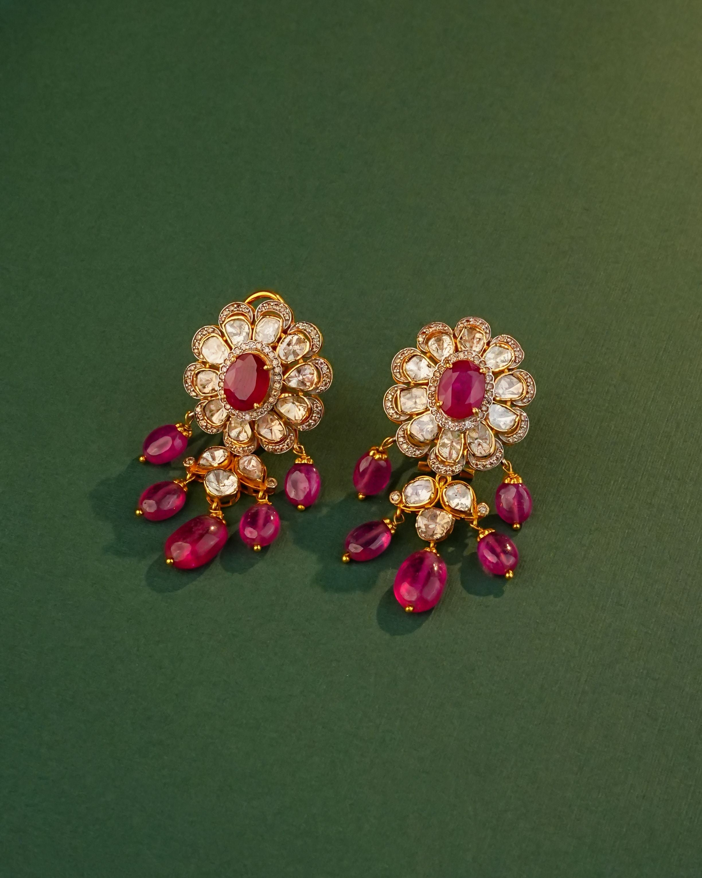 Shalaka Polki And Diamond Long Earrings